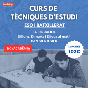 Tècniques d’estudi per a ESO i Batxillerat. Curs d’Estiu 2025. 14 - 25 Juliol